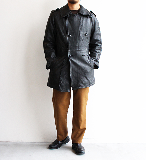 VINTAGE】80s French Army Motorcycle Leather Coat.スペシャル