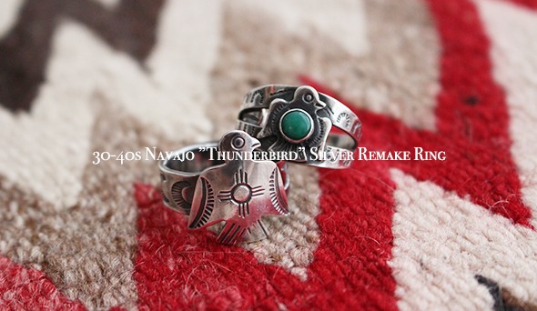 VINTAGE】30-40s Navajo ”Thunderbird” Silver Remake Ring.希少な