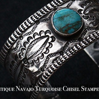 VINTAGE】30s Antique Navajo Turquoise Chisel Stamped Cuff