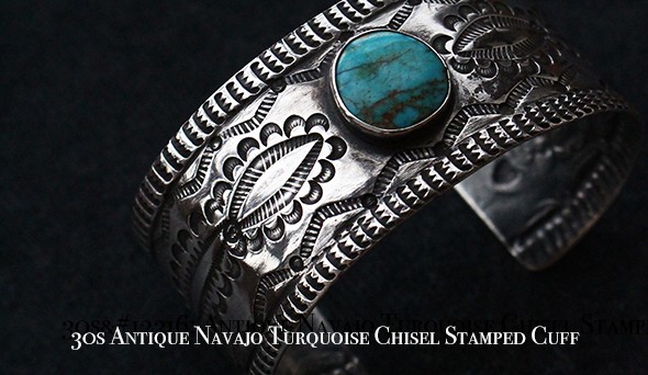 VINTAGE】30s Antique Navajo Turquoise Chisel Stamped Cuff